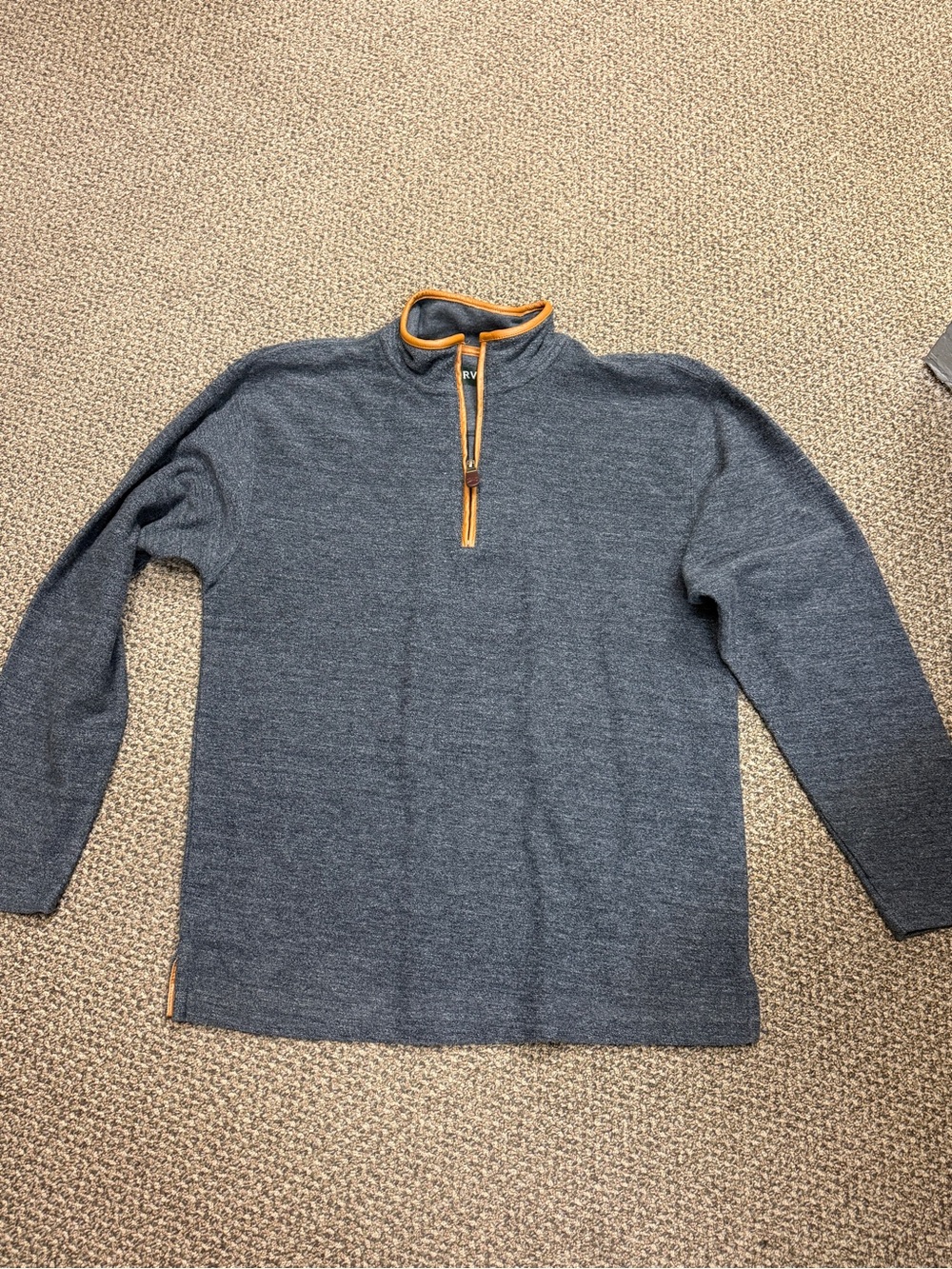 Orvis Men’s M Gray Quarter Zip Pullover Leather Trim Elbow Patches